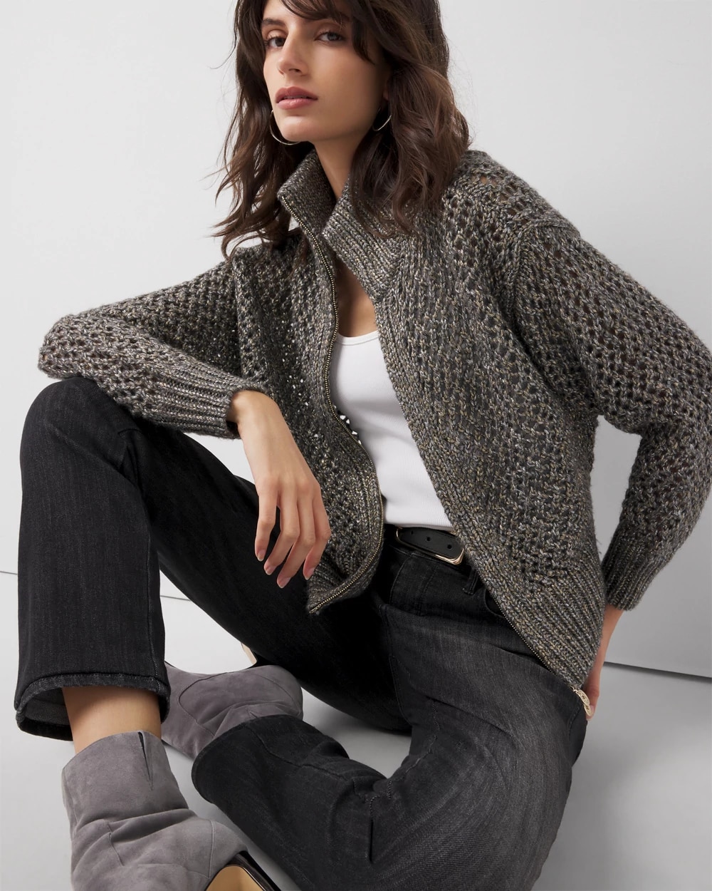 Open Stitch Zip-Up Cardigan | White House Black Market Open Stitch Zip-Up Cardigan | White House Black Market